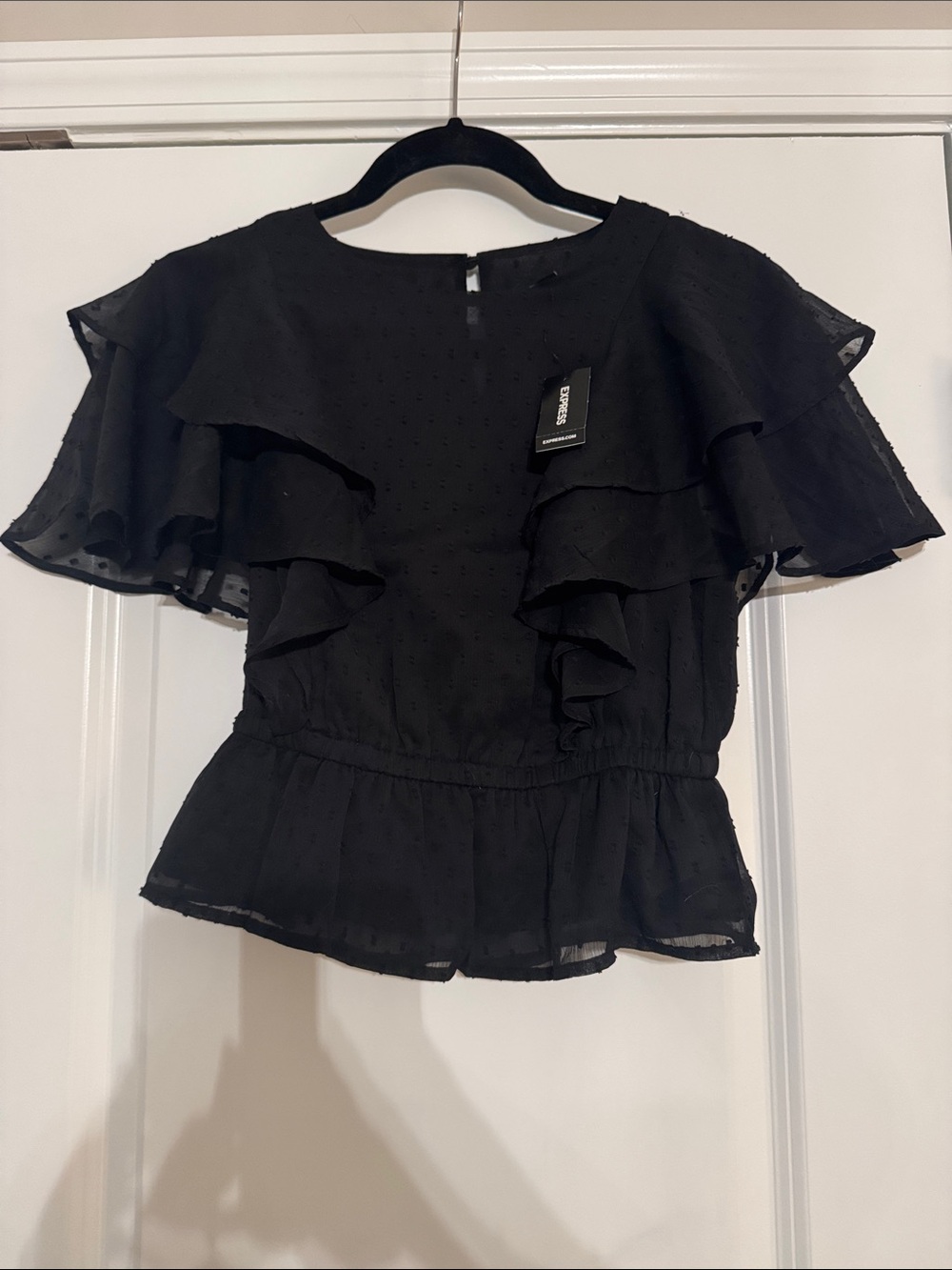 Express Black Ruffle Sleeve Peplum Blouse